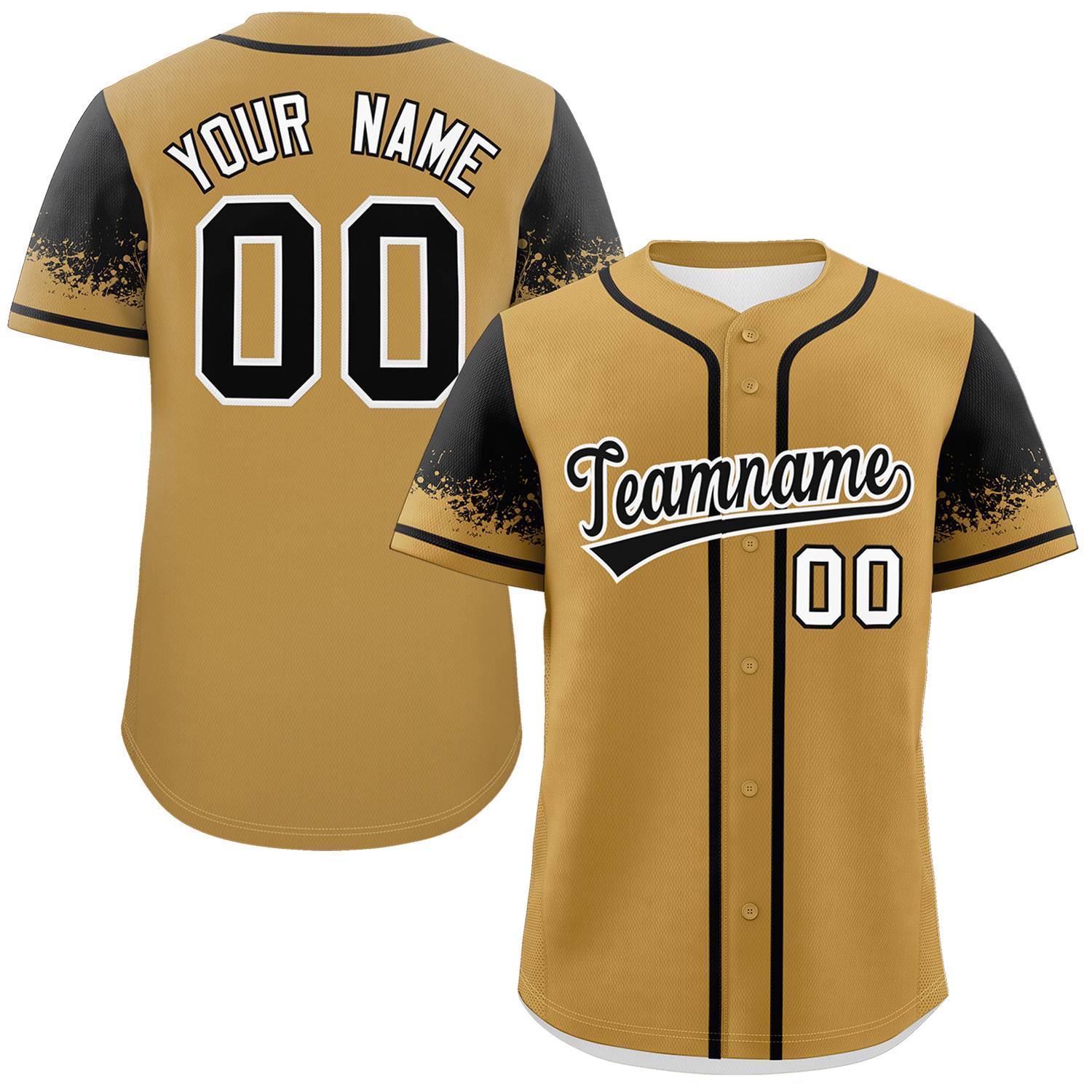 Custom Old Gold Black Personalized Raglan Sleeves Design Authentic Baseball Jersey