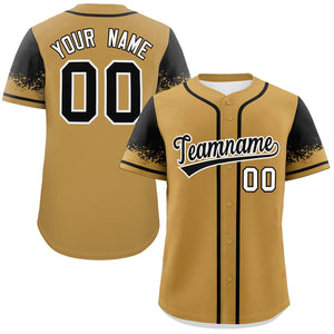 Custom Old Gold Black Personalized Raglan Sleeves Design Authentic Baseball Jersey