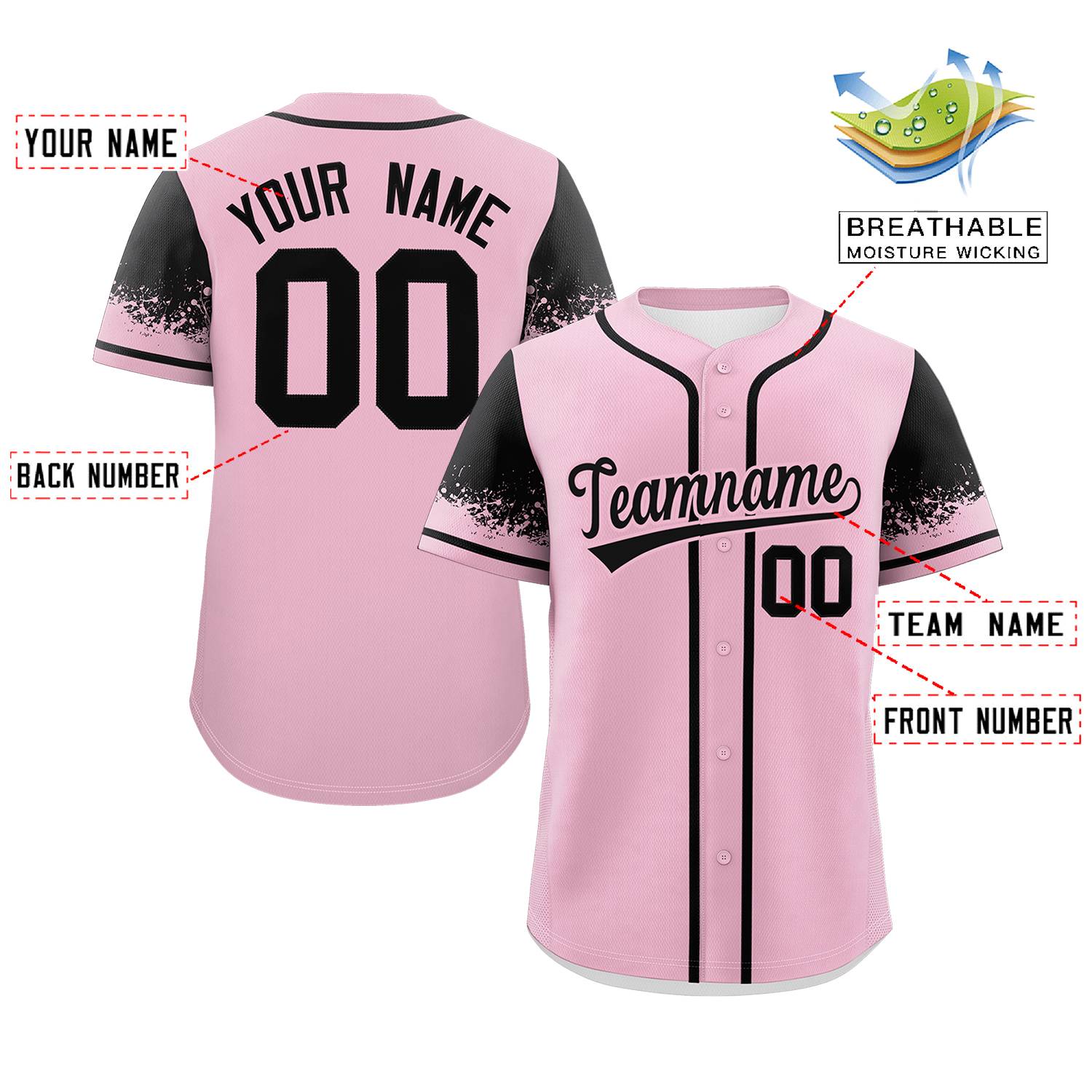 Custom Light Pink Black Personalized Raglan Sleeves Design Authentic Baseball Jersey