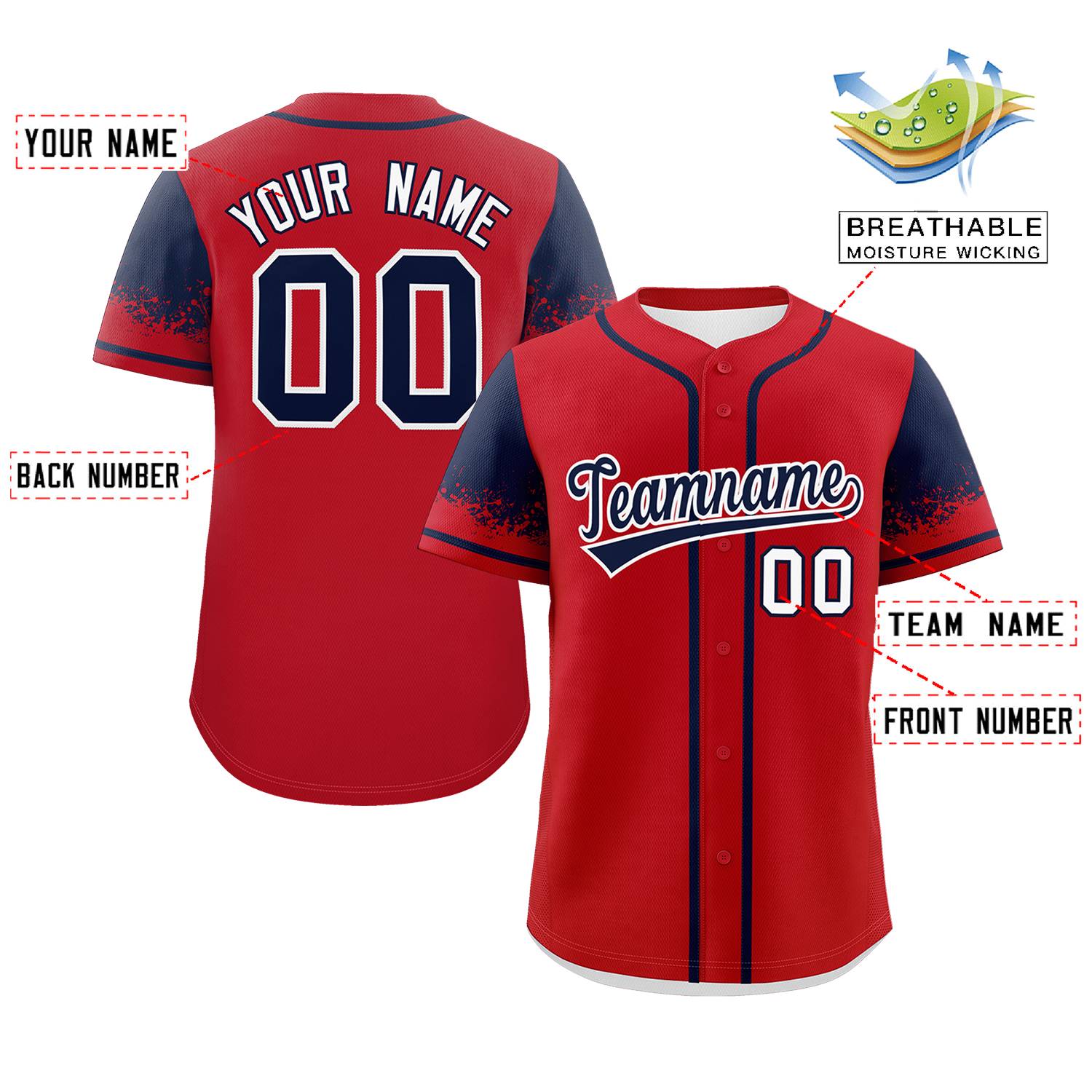 Custom Red Navy Personalized Raglan Sleeves Design Authentic Baseball Jersey