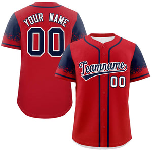 Custom Red Navy Personalized Raglan Sleeves Design Authentic Baseball Jersey