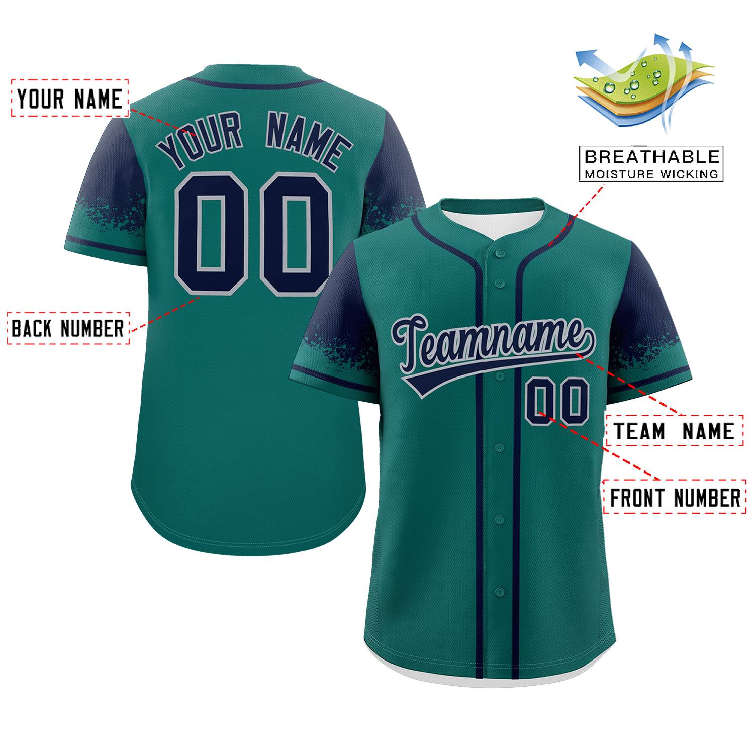 Custom Aqua Navy Personalized Raglan Sleeves Design Authentic Baseball Jersey