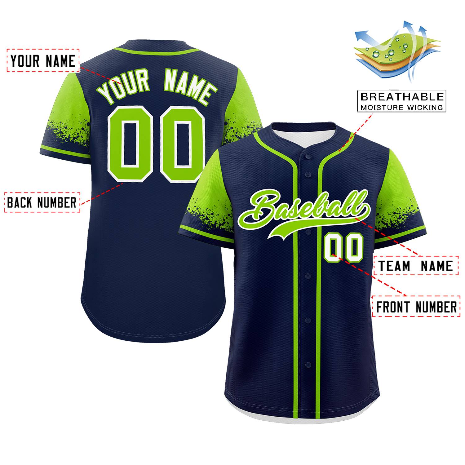 Custom Navy Neon Green Personalized Raglan Sleeves Design Authentic Baseball Jersey