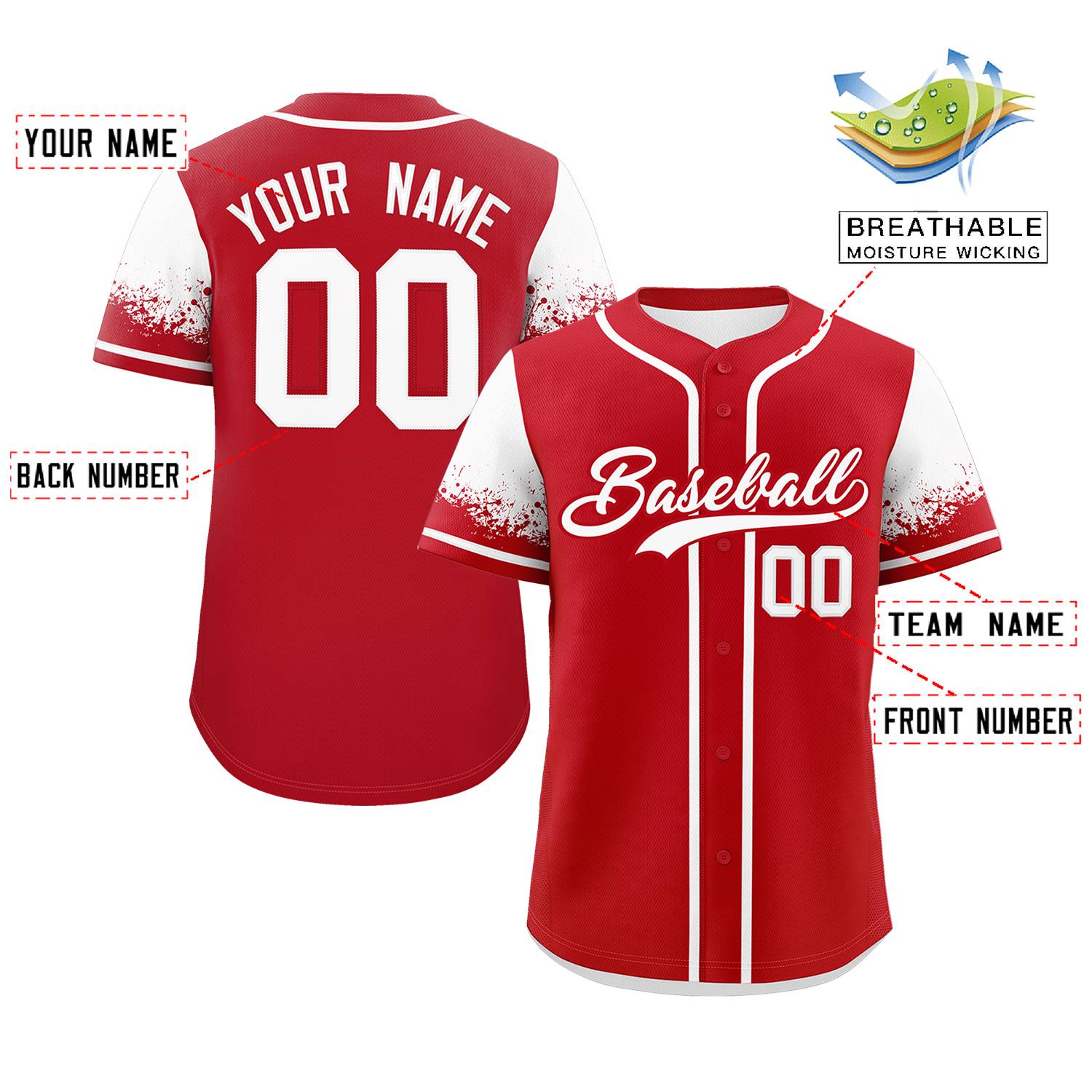 Custom Red White Personalized Raglan Sleeves Design Authentic Baseball Jersey