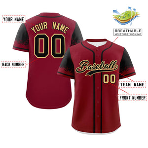 Custom Crimson Black Personalized Raglan Sleeves Design Authentic Baseball Jersey