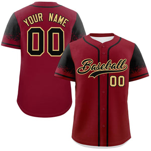 Custom Crimson Black Personalized Raglan Sleeves Design Authentic Baseball Jersey