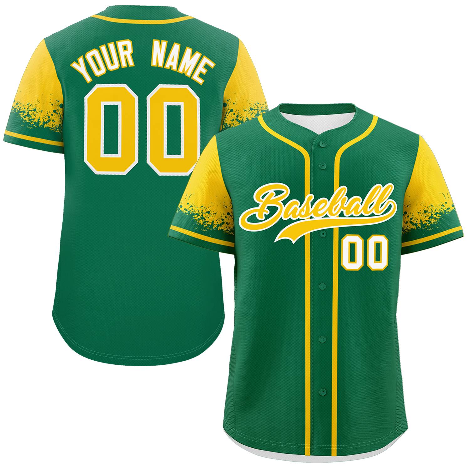 Custom Kelly Green Gold Personalized Raglan Sleeves Design Authentic Baseball Jersey