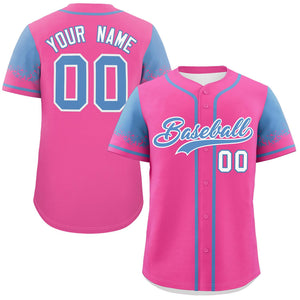 Custom Pink Light Blue Personalized Raglan Sleeves Design Authentic Baseball Jersey