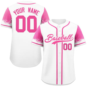 Custom White Pink Personalized Raglan Sleeves Design Authentic Baseball Jersey