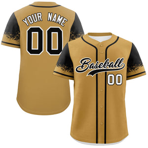 Custom Old Gold Black Personalized Raglan Sleeves Design Authentic Baseball Jersey