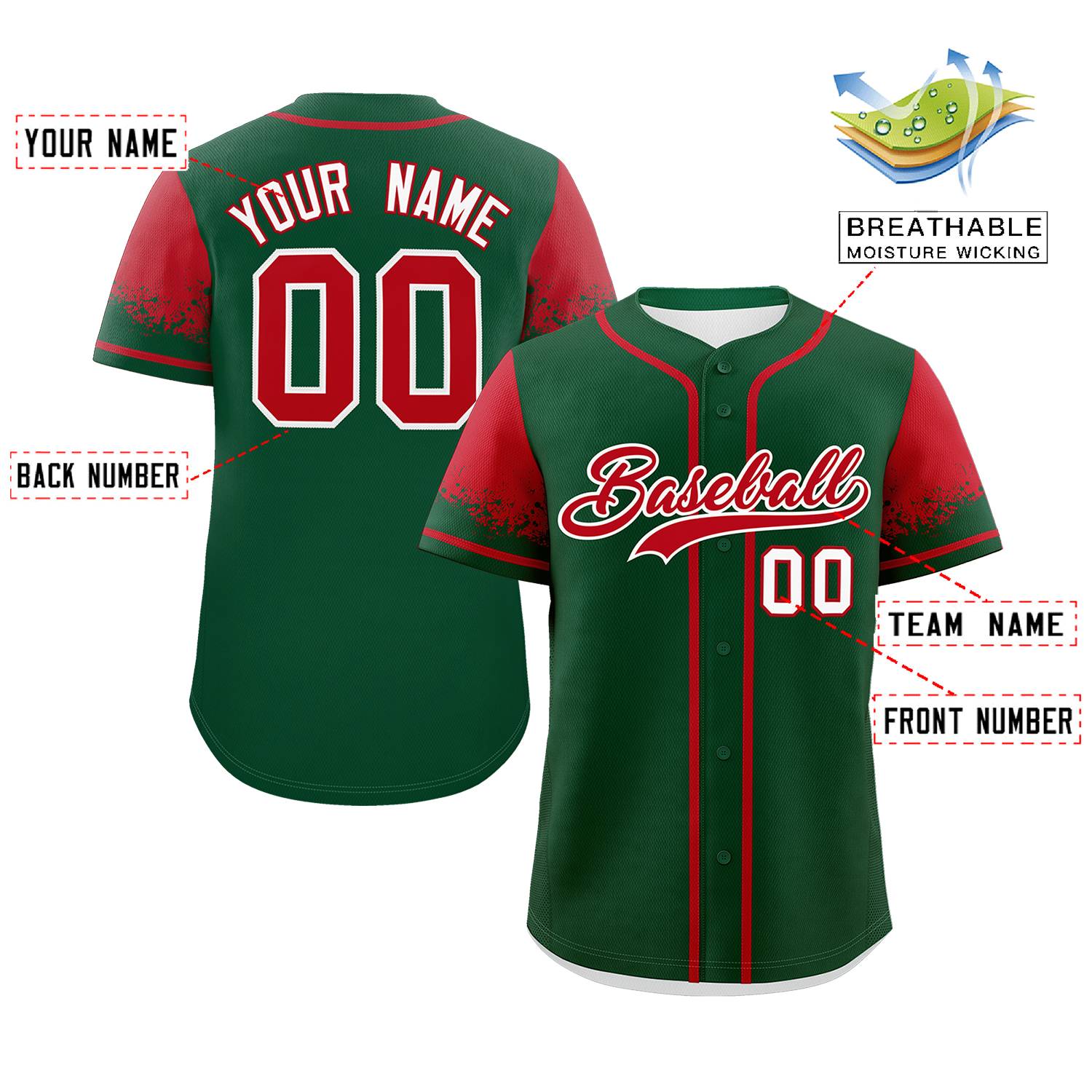 Custom Green Red Personalized Raglan Sleeves Design Authentic Baseball Jersey