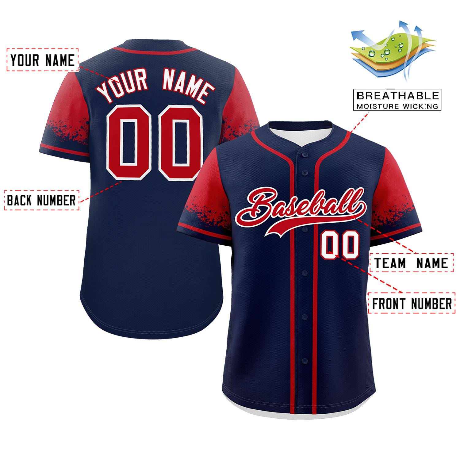 Custom Navy Red Personalized Raglan Sleeves Design Authentic Baseball Jersey