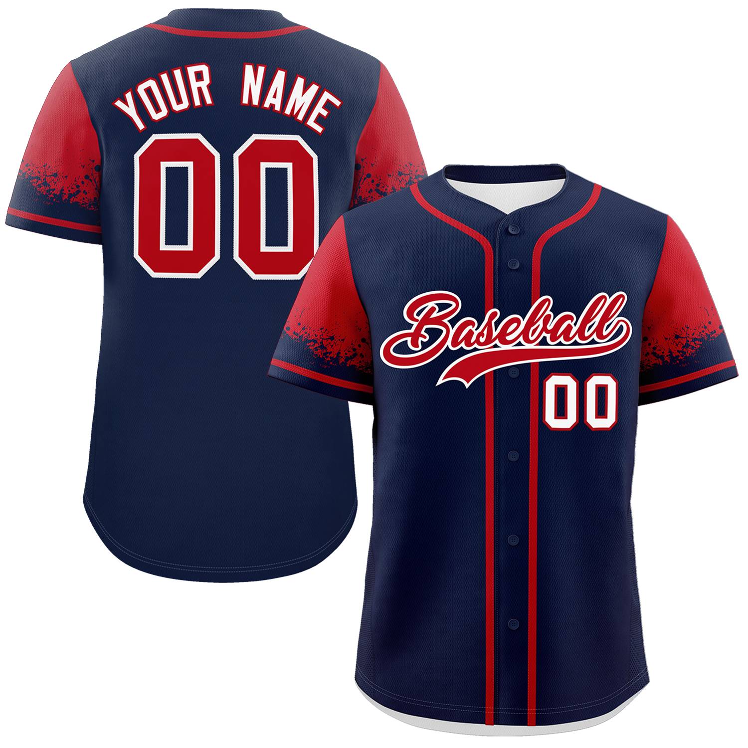 Custom Navy Red Personalized Raglan Sleeves Design Authentic Baseball Jersey