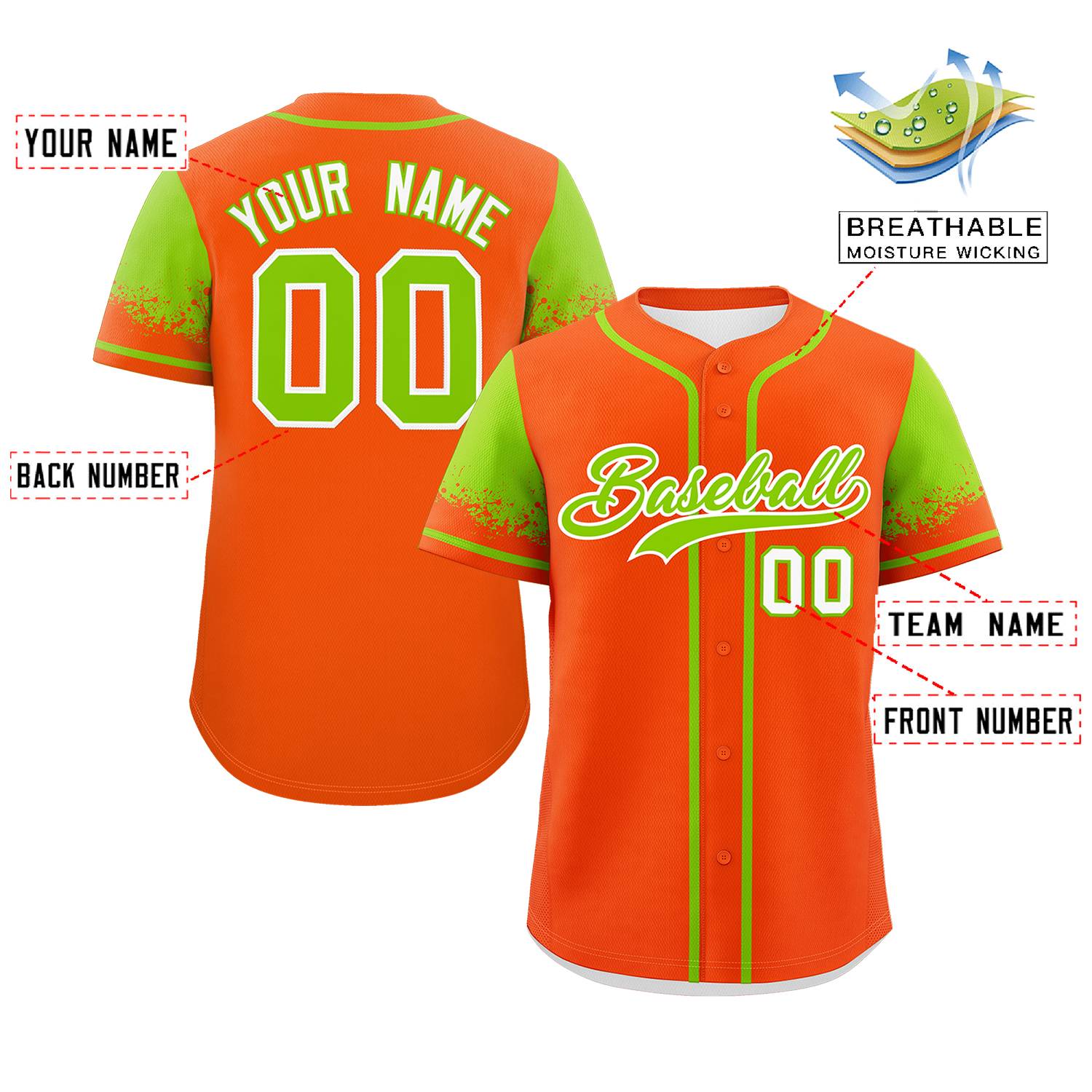 Custom Orange Neon Green Personalized Raglan Sleeves Design Authentic Baseball Jersey