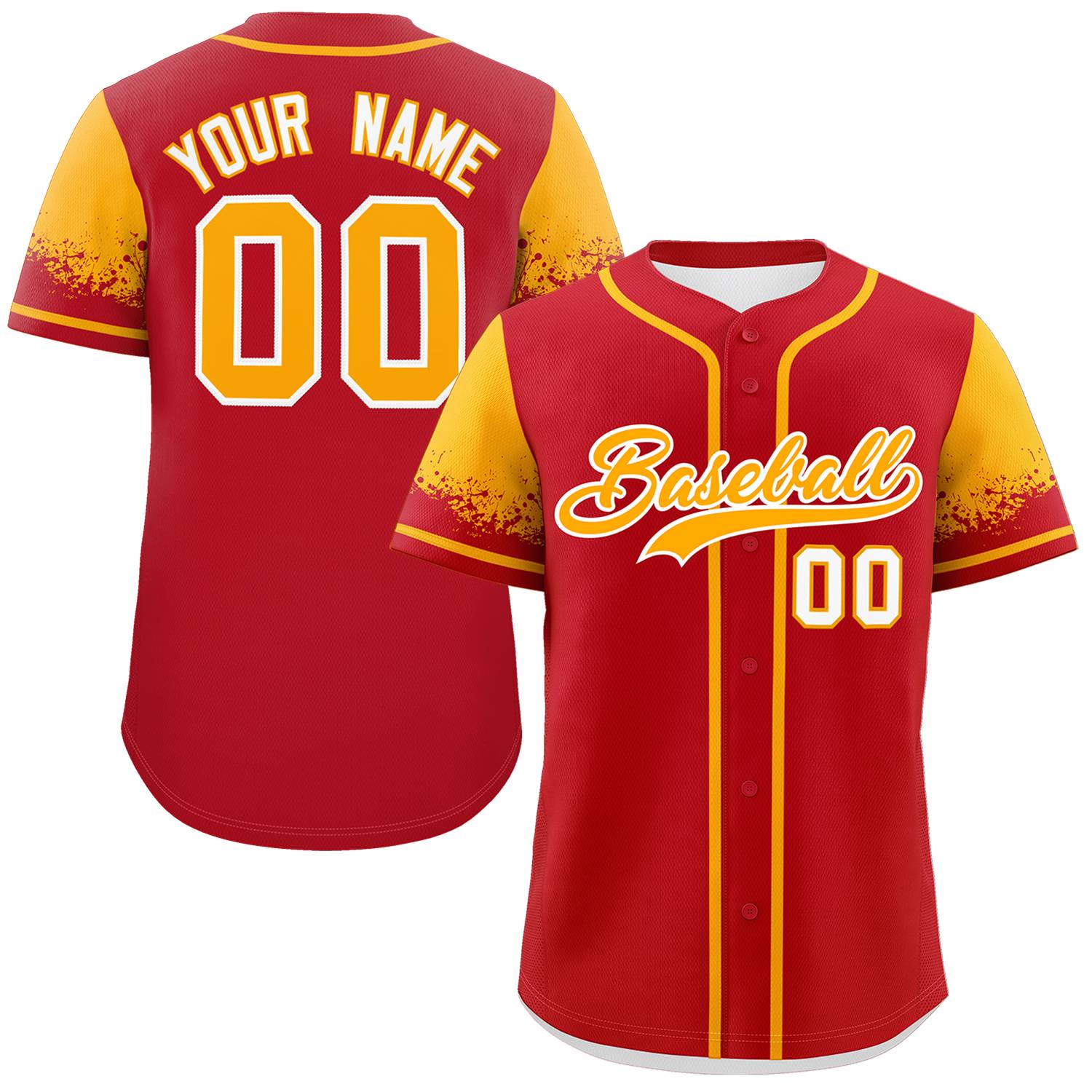 Custom Red Yellow Personalized Raglan Sleeves Design Authentic Baseball Jersey