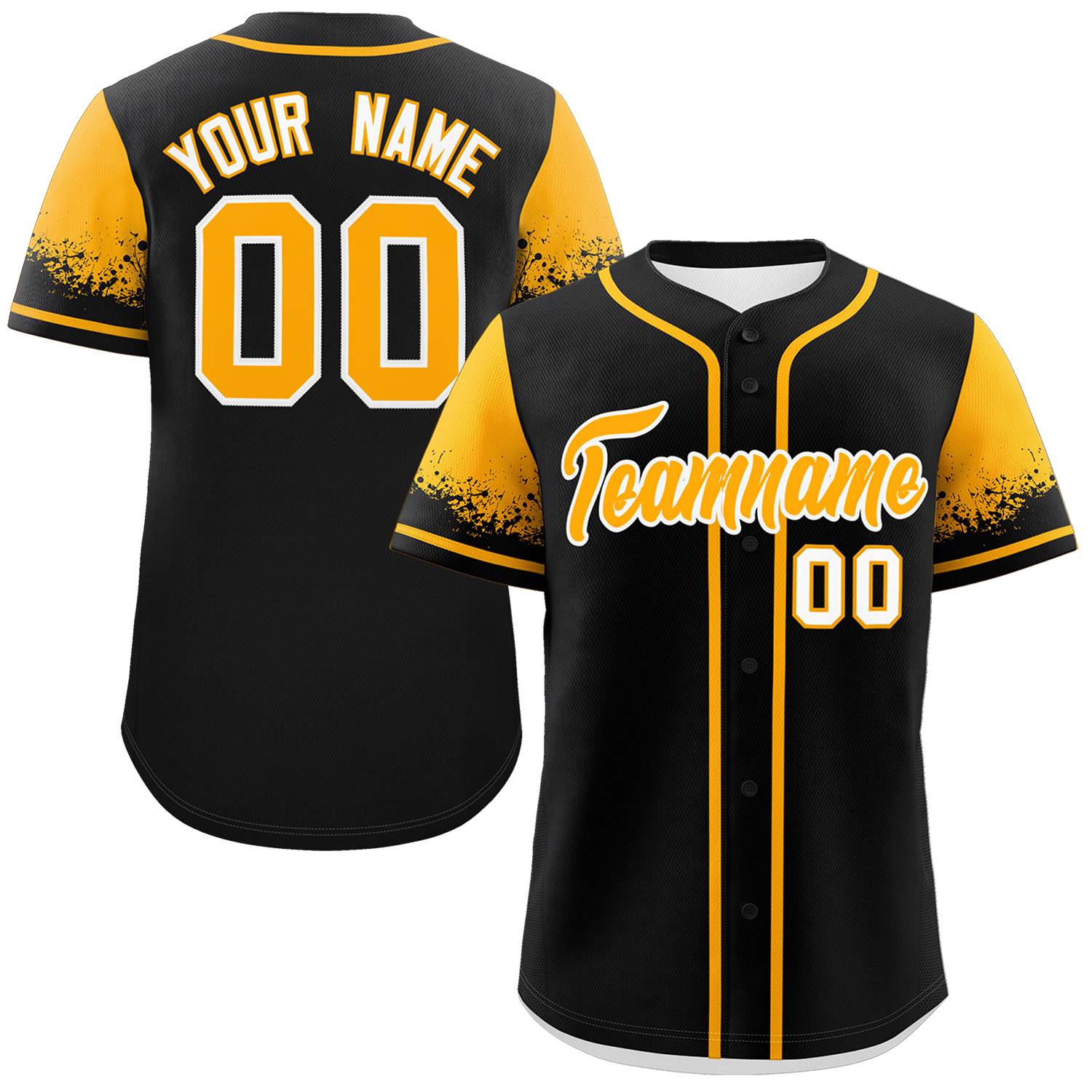 Custom Black Yellow Personalized Raglan Sleeves Design Authentic Baseball Jersey