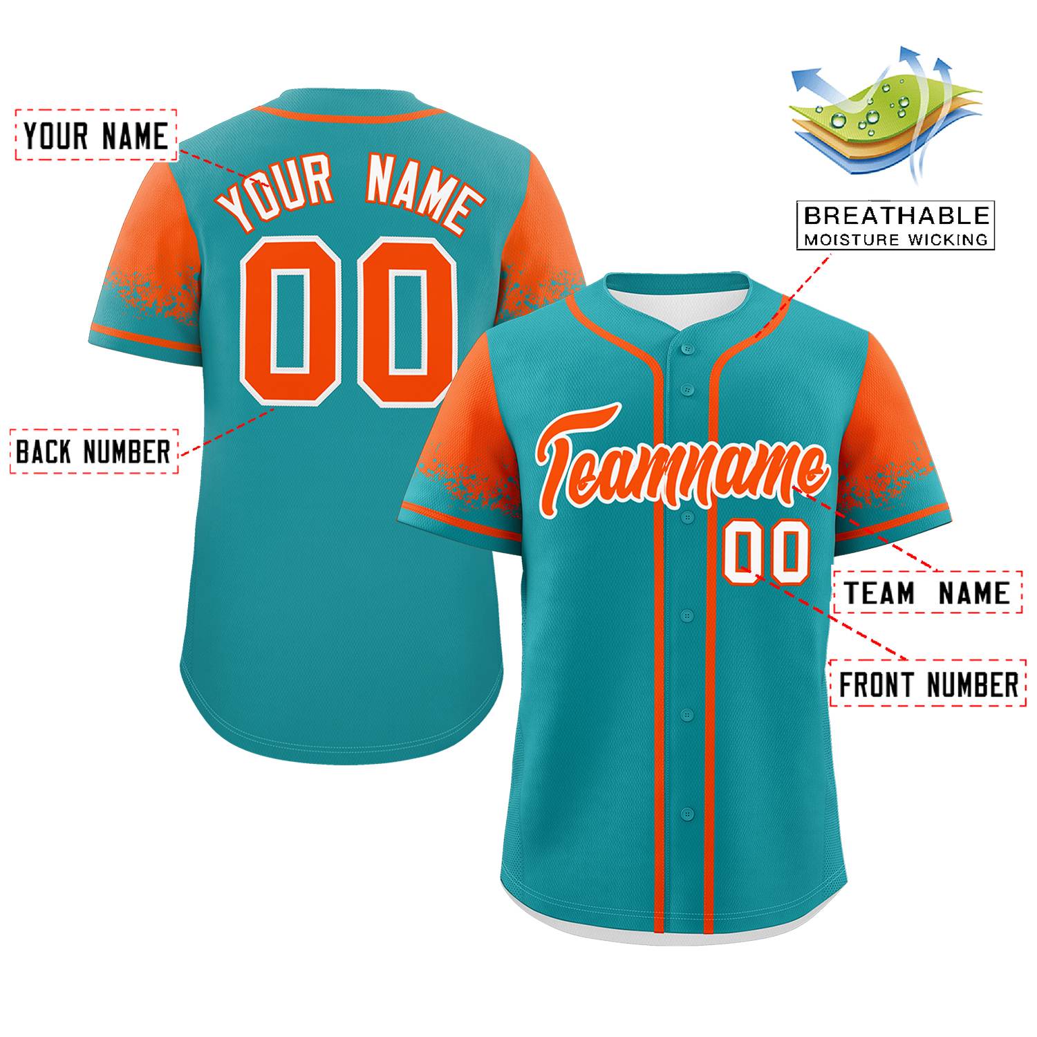 Custom Aqua Orange Personalized Raglan Sleeves Design Authentic Baseball Jersey