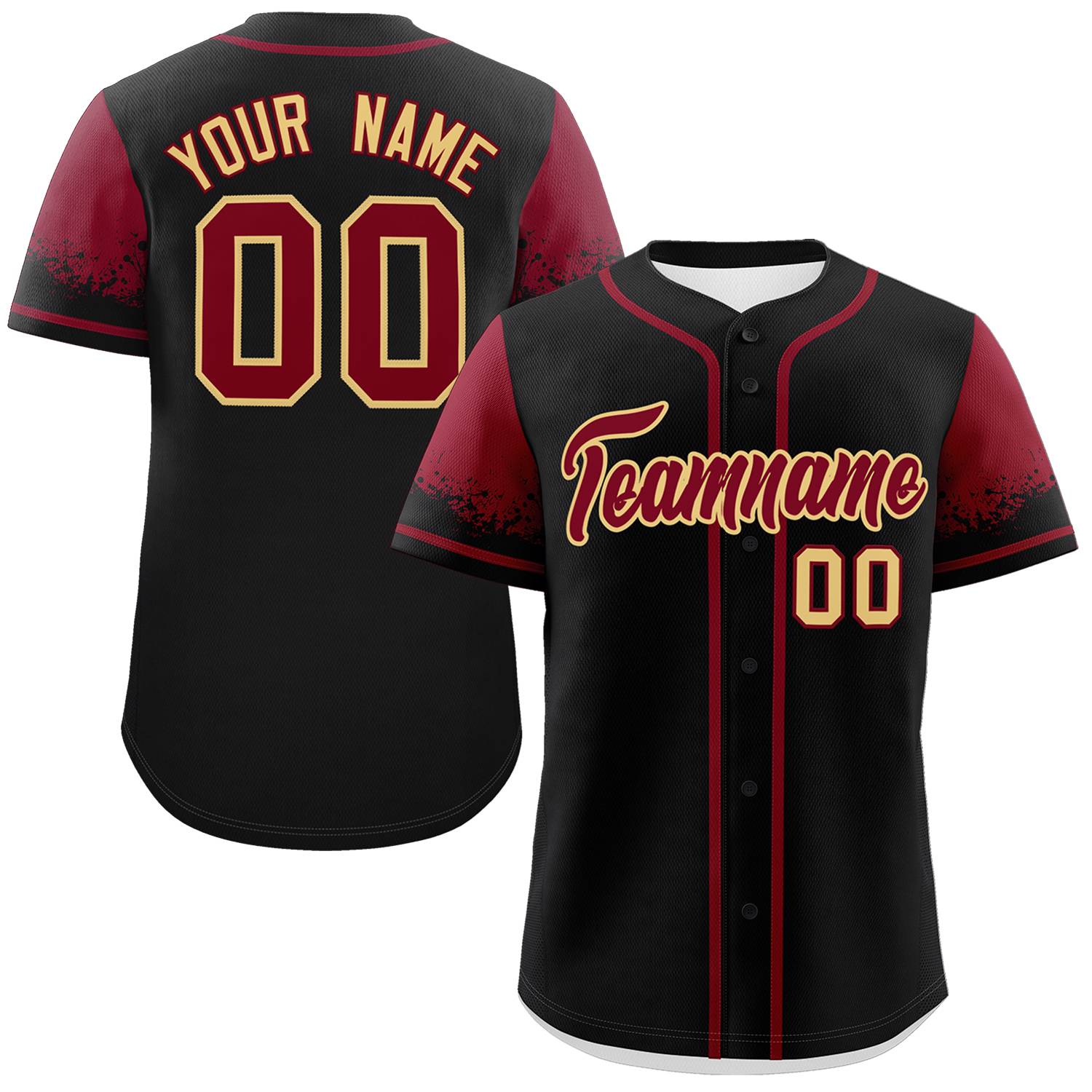 Custom Black Crimson Personalized Raglan Sleeves Design Authentic Baseball Jersey