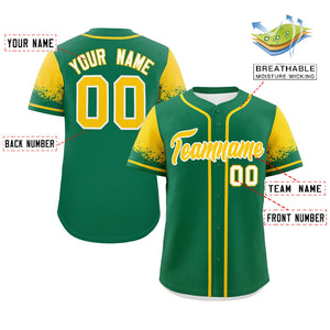 Custom Kelly Green Gold Personalized Raglan Sleeves Design Authentic Baseball Jersey