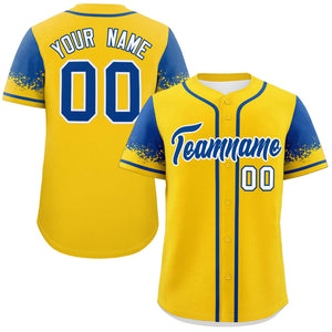 Custom Gold Royal Personalized Raglan Sleeves Design Authentic Baseball Jersey