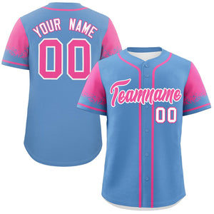 Custom Light Blue Pink Personalized Raglan Sleeves Design Authentic Baseball Jersey