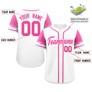 Custom White Pink Personalized Raglan Sleeves Design Authentic Baseball Jersey