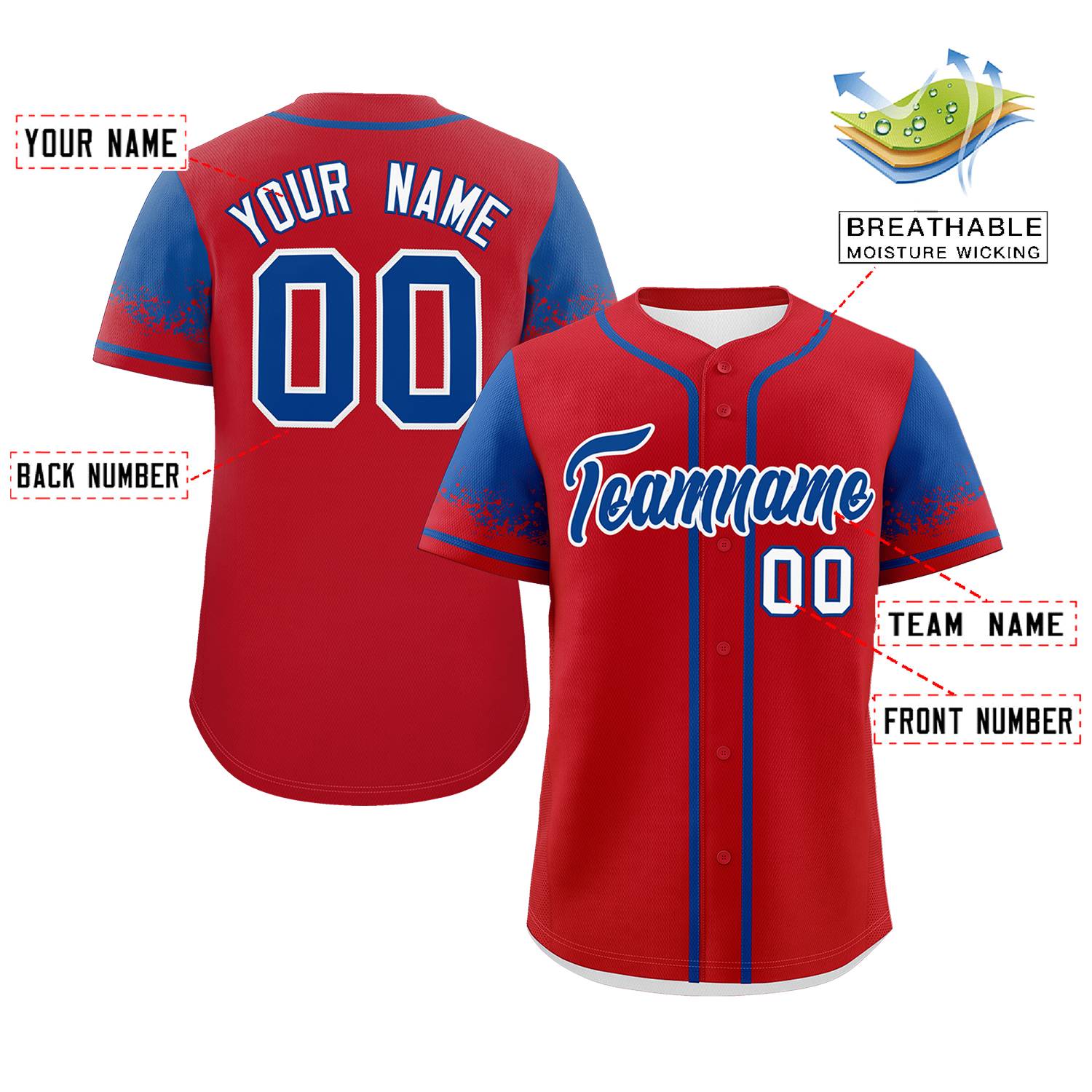 Custom Red Royal Personalized Raglan Sleeves Design Authentic Baseball Jersey