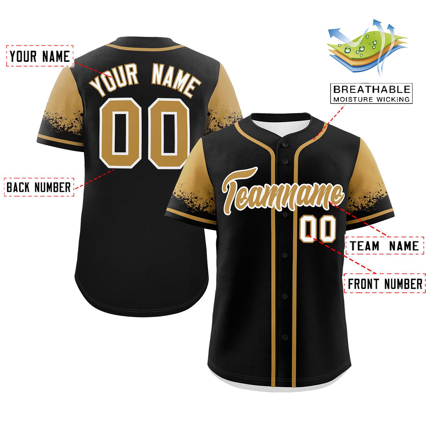 Custom Black Old Gold Personalized Raglan Sleeves Design Authentic Baseball Jersey