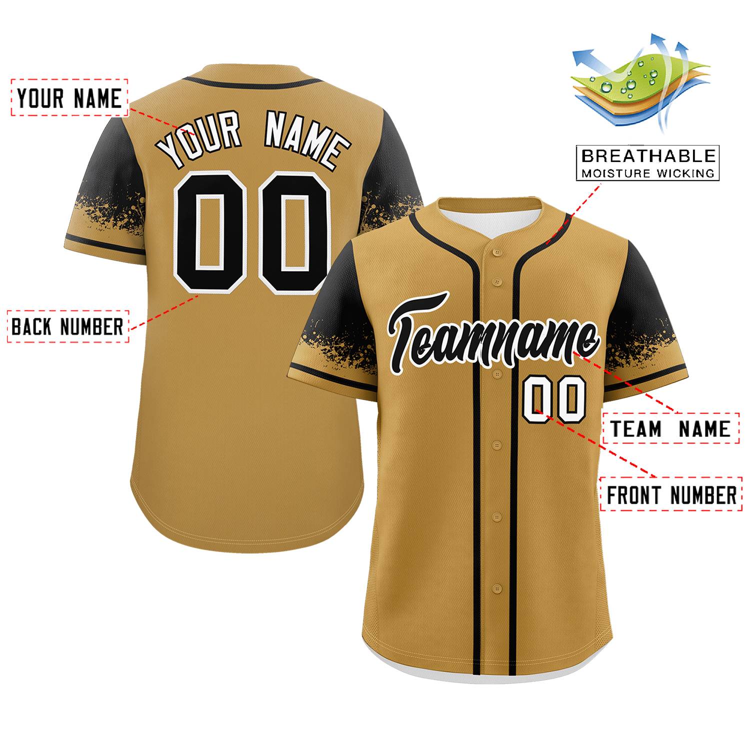 Custom Old Gold Black Personalized Raglan Sleeves Design Authentic Baseball Jersey