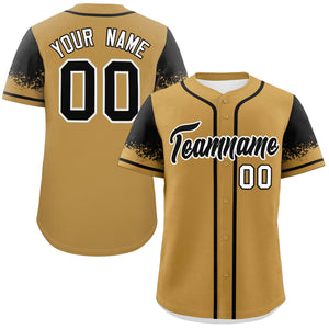 Custom Old Gold Black Personalized Raglan Sleeves Design Authentic Baseball Jersey