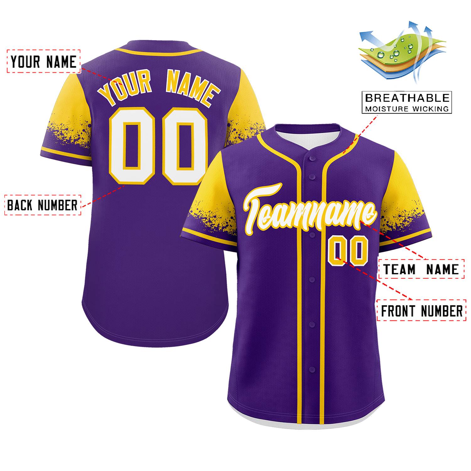 Custom Purple Gold Personalized Raglan Sleeves Design Authentic Baseball Jersey