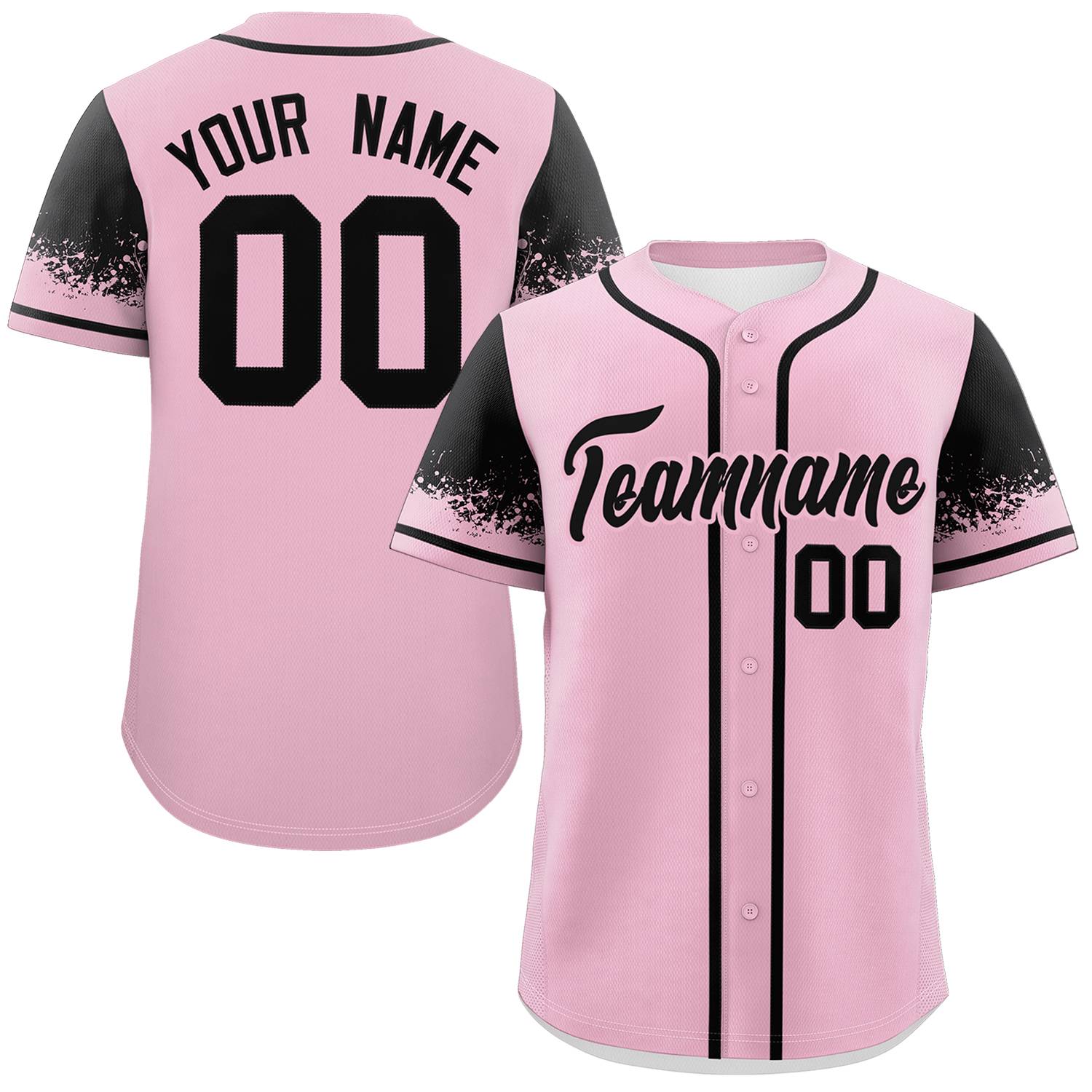 Custom Light Pink Black Personalized Raglan Sleeves Design Authentic Baseball Jersey