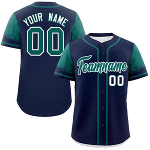 Custom Navy Aqua Personalized Raglan Sleeves Design Authentic Baseball Jersey