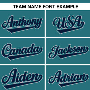 Custom Aqua Navy Stripe Fashion Raglan Sleeves Authentic Baseball Jersey