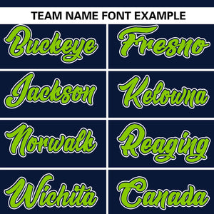 Custom Navy Neon Green Stripe Fashion Raglan Sleeves Authentic Baseball Jersey