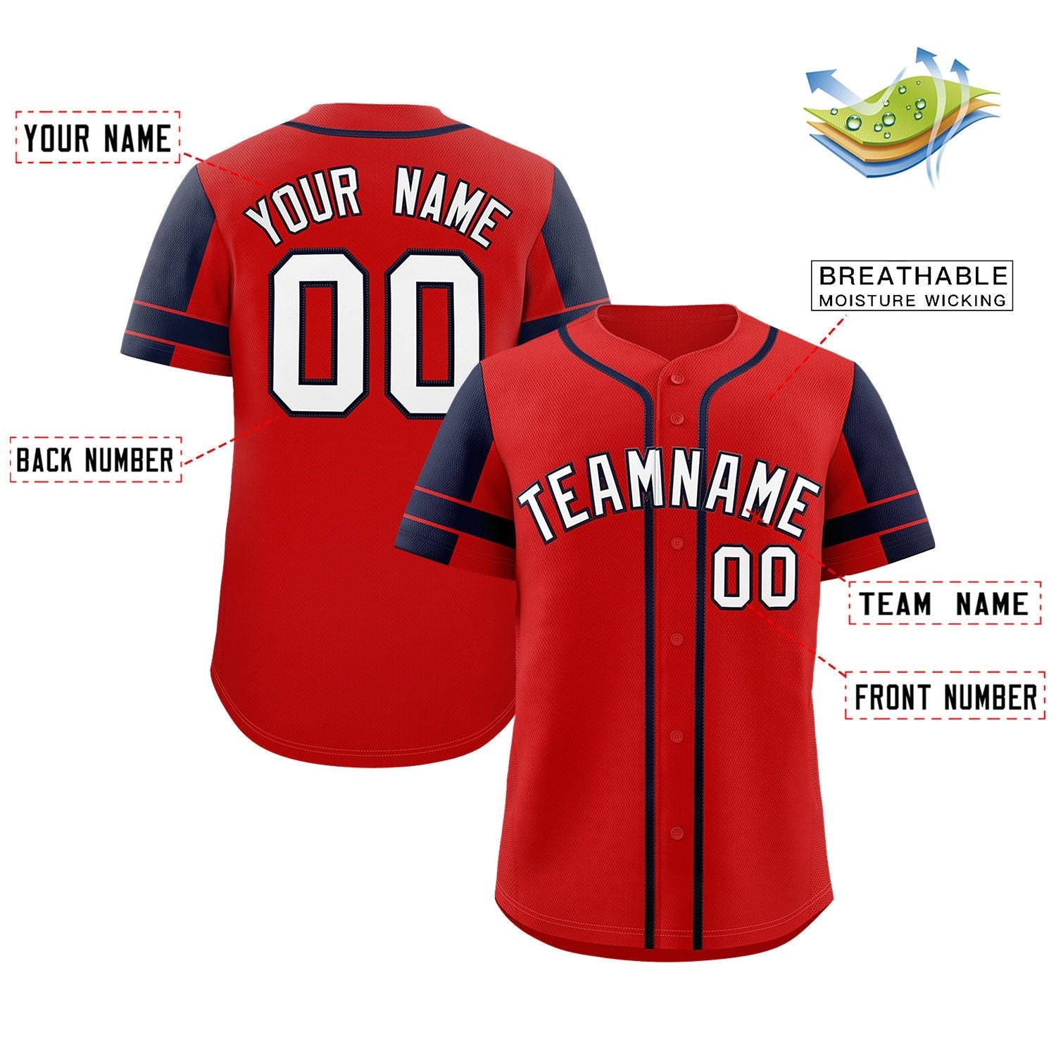 Custom Red Navy Personalized Raglan Sleeves Authentic Baseball Jersey