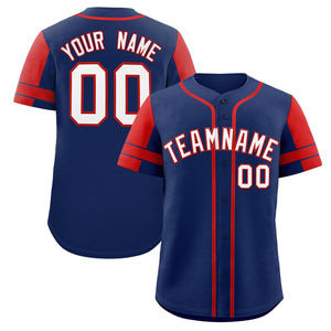 Custom Navy Red Personalized Raglan Sleeves Authentic Baseball Jersey