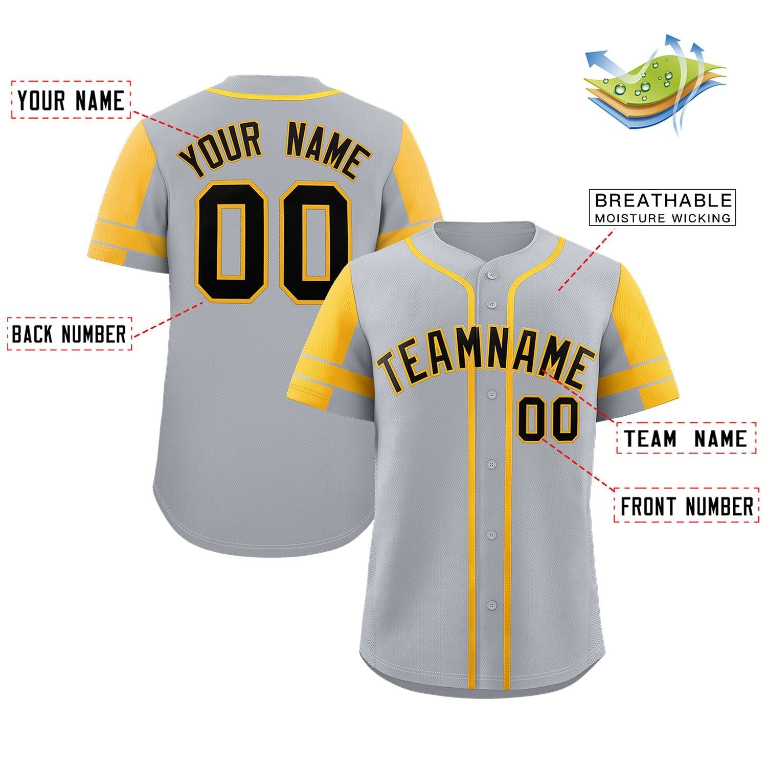 Custom Gray Yellow Personalized Raglan Sleeves Authentic Baseball Jersey