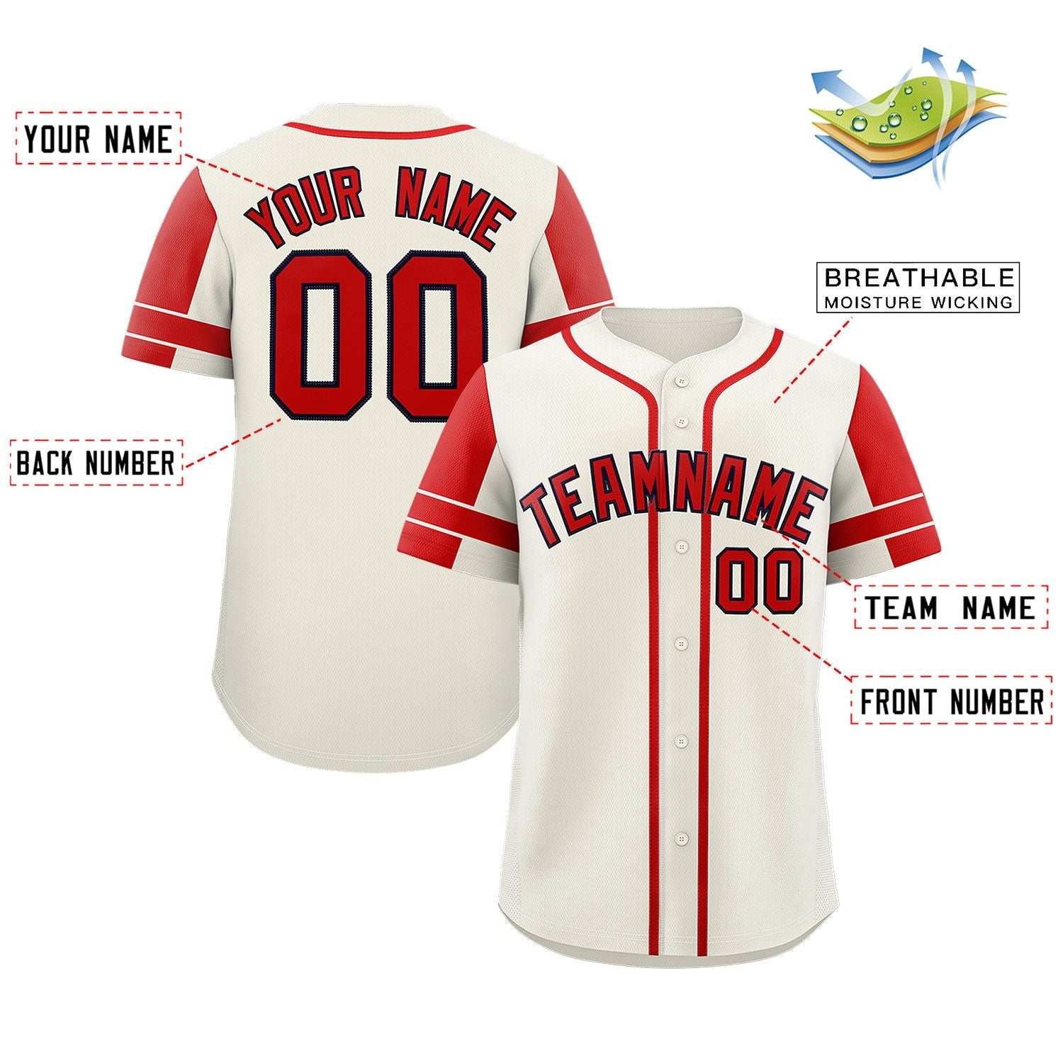 Custom Cream Red Personalized Raglan Sleeves Authentic Baseball Jersey