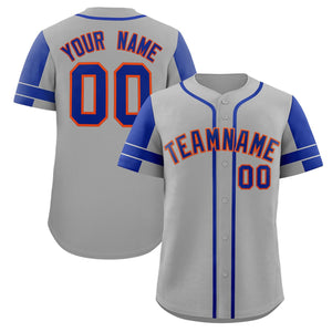 Custom Gray Royal Personalized Raglan Sleeves Authentic Baseball Jersey