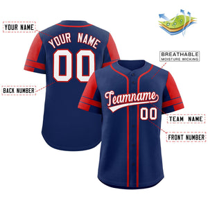 Custom Navy Red Personalized Raglan Sleeves Authentic Baseball Jersey