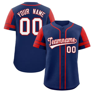 Custom Navy Red Personalized Raglan Sleeves Authentic Baseball Jersey