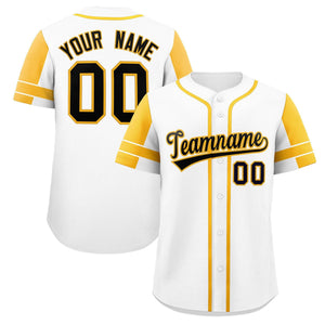 Custom White Gold Personalized Raglan Sleeves Authentic Baseball Jersey