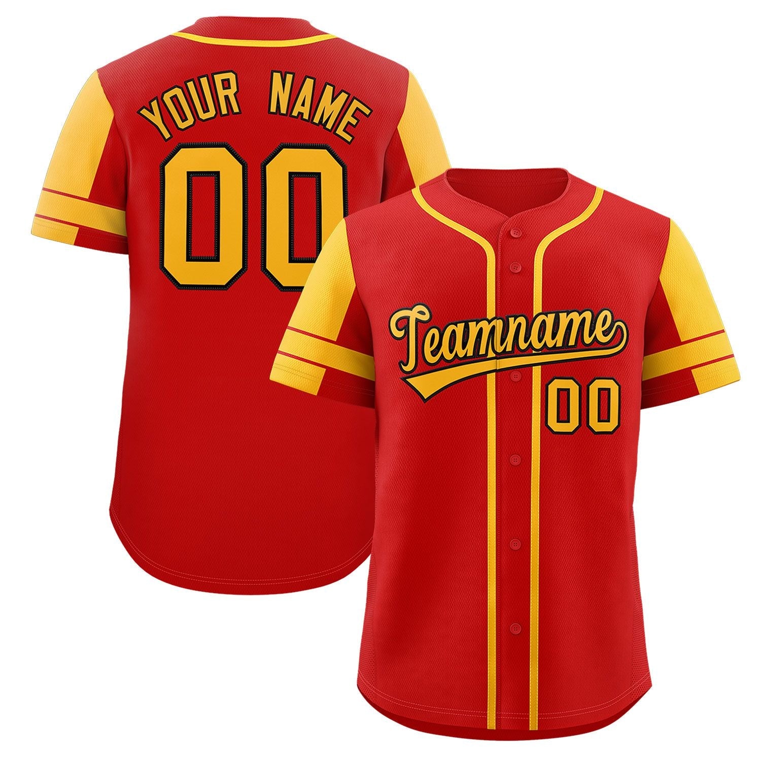 Custom Red Gold Personalized Raglan Sleeves Authentic Baseball Jersey