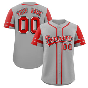 Custom Gray Red Personalized Raglan Sleeves Authentic Baseball Jersey