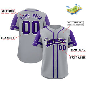 Custom Gray Purple Personalized Raglan Sleeves Authentic Baseball Jersey