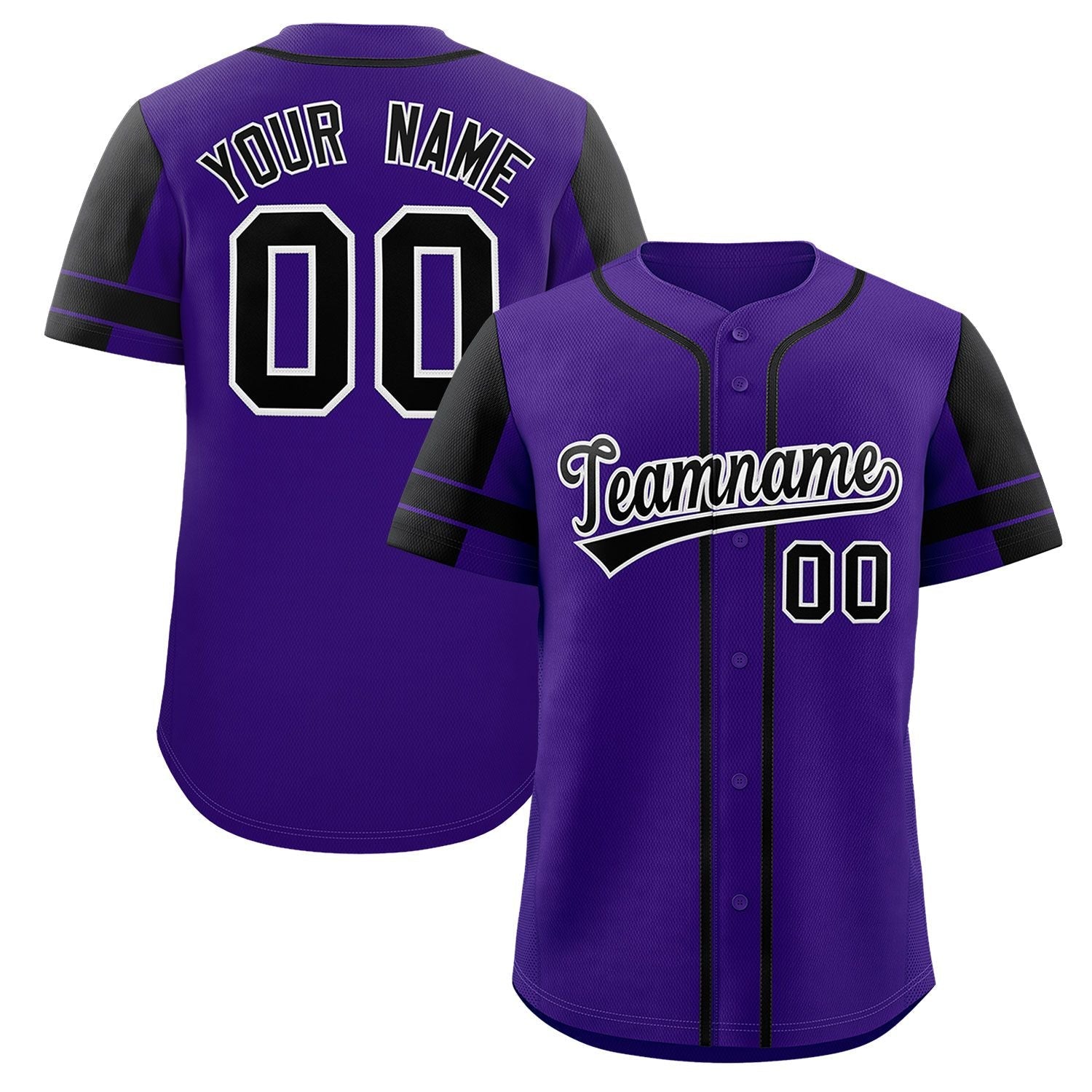 Custom Purple Black Personalized Raglan Sleeves Authentic Baseball Jersey