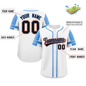 Custom White Powder Blue Personalized Raglan Sleeves Authentic Baseball Jersey