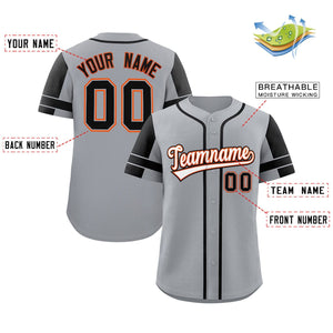 Custom Gray Black Personalized Raglan Sleeves Authentic Baseball Jersey