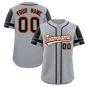 Custom Gray Black Personalized Raglan Sleeves Authentic Baseball Jersey